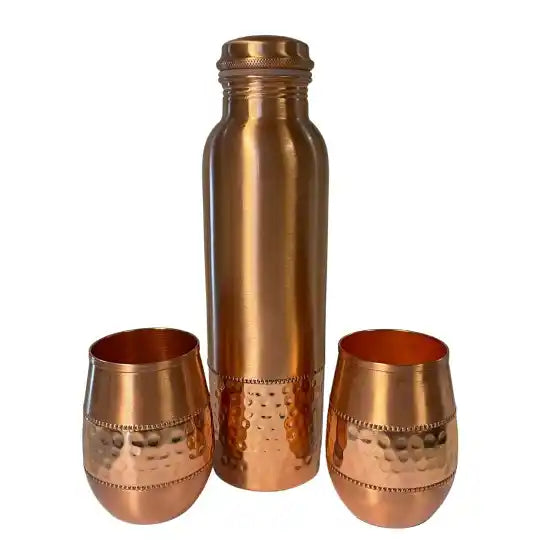 Puur Koperen Set: Fles (1 l) + 2 Bekers
