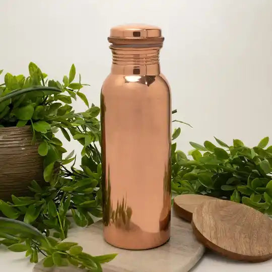 Puur koperen waterfles glad gepolijst ± 500 ml/265 gr. (zware uitvoering)