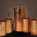 Puur Koperen Set: Kan (±1,5 l) + 4 Bekers Bloempatroon Rand