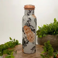 Puur koperen waterfles bloemenprint wit ± 750 ml (zware uitvoering)